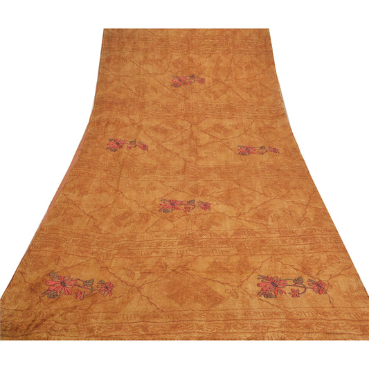 Sanskriti Vintage Brown Sarees Pure Crepe Silk Sustainable Fabric Craft Printed Decor Sari