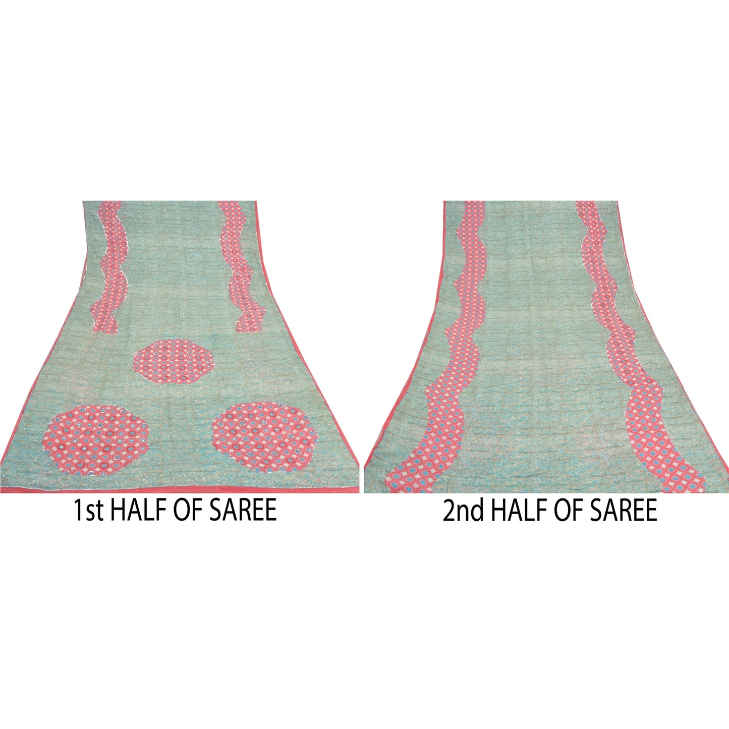 Sanskriti Vintage Sea Green Sarees Pure Crepe Silk Printed Sari Craft Sustainable Fabric