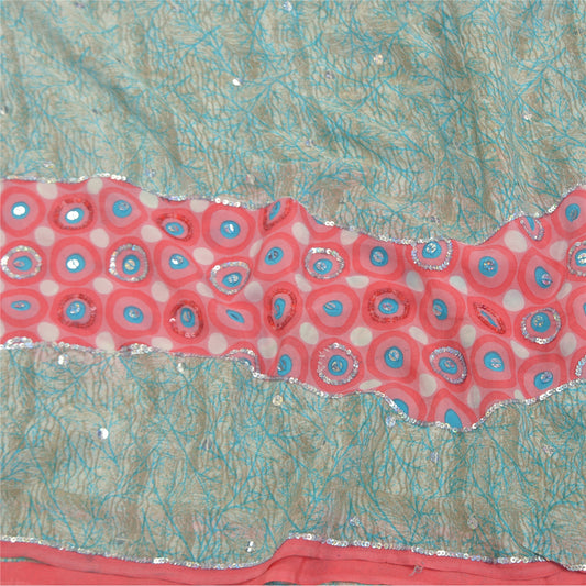 Sanskriti Vintage Sea Green Sarees Pure Crepe Silk Printed Sari Craft Sustainable Fabric