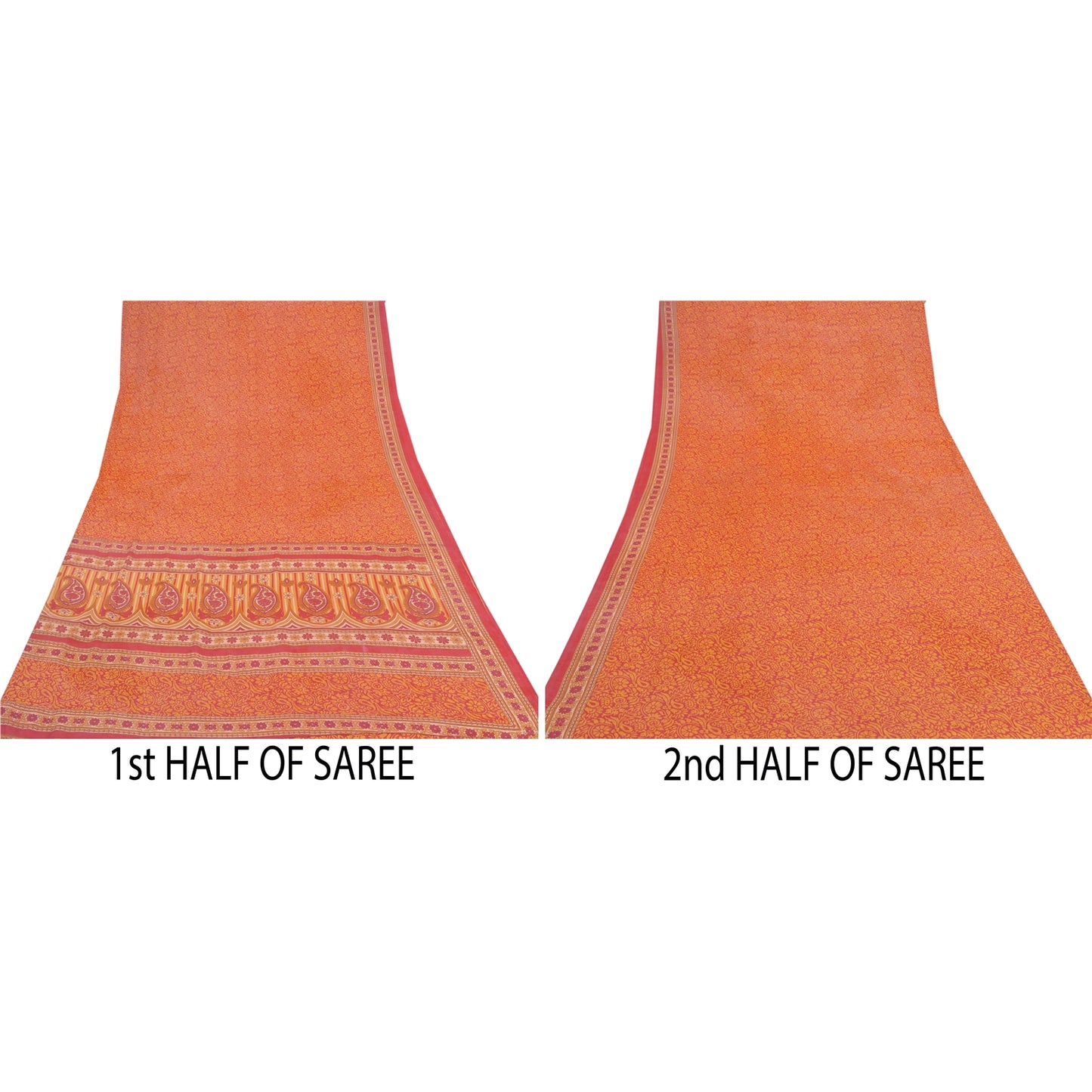 Санскритские винтажные красные индийские сари из искусственного шелка с цветочным принтом, сари из экологически чистой ткани