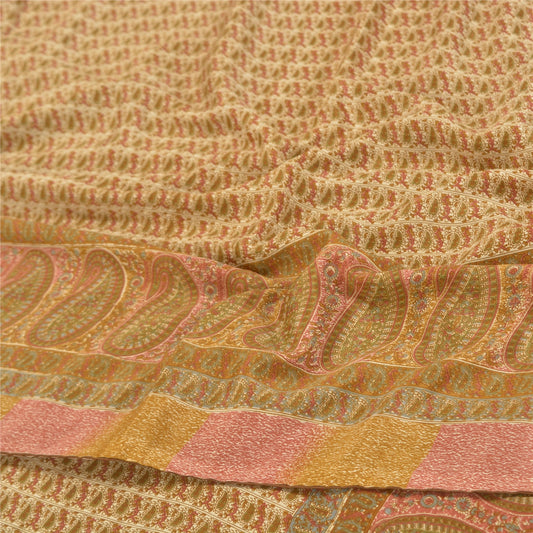 Sanskriti Vintage Brown Sarees Crepe Silk Printed Sari Soft Craft Sustainable Fabric