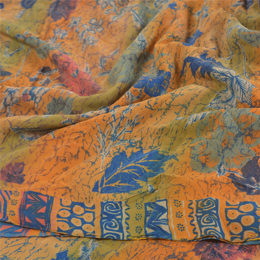 Sanskriti Vintage Sarees 100% Pure Crepe Silk Printed Sari Floral Craft Sustainable Fabric