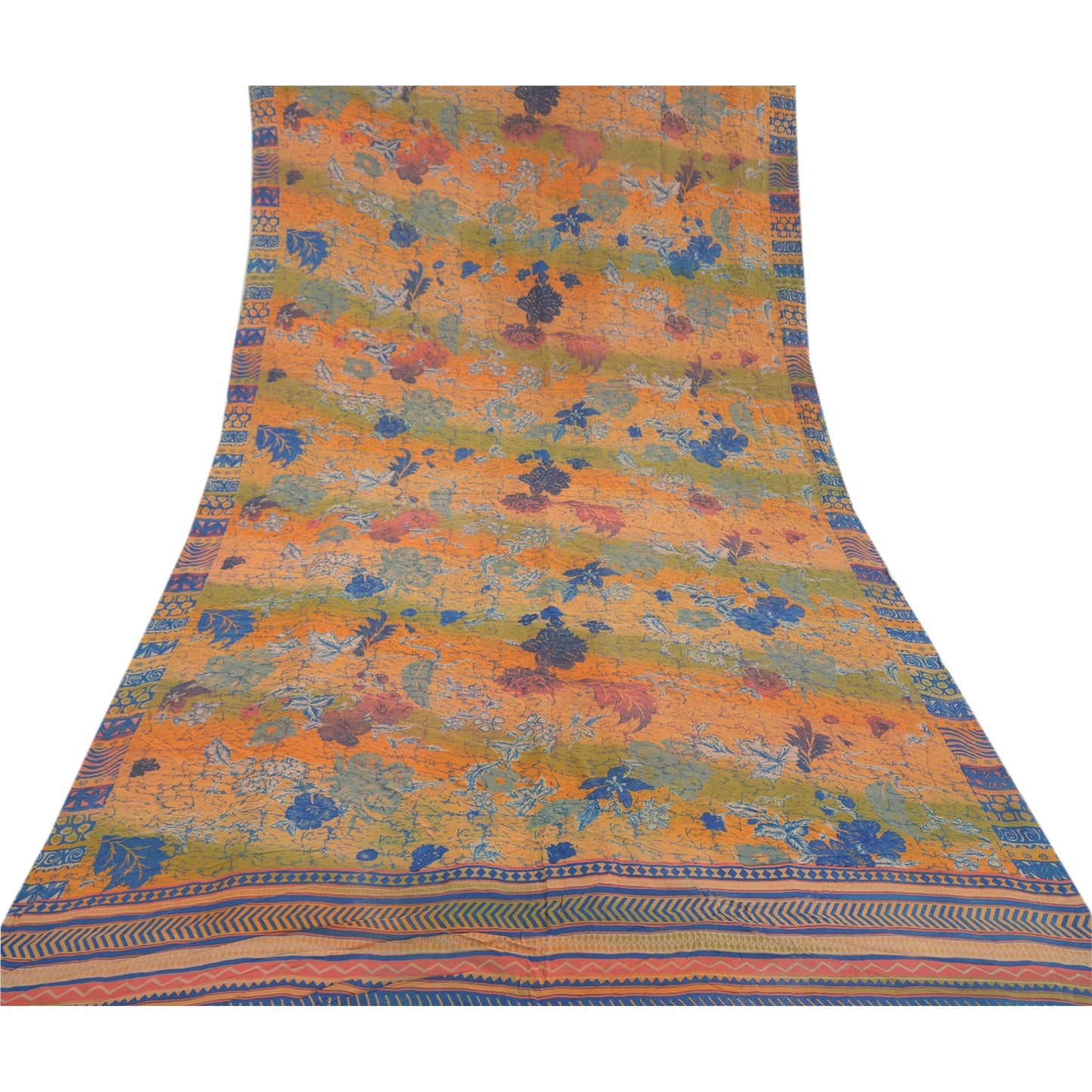 Sanskriti Vintage Sarees 100% Pure Crepe Silk Printed Sari Floral Craft Sustainable Fabric