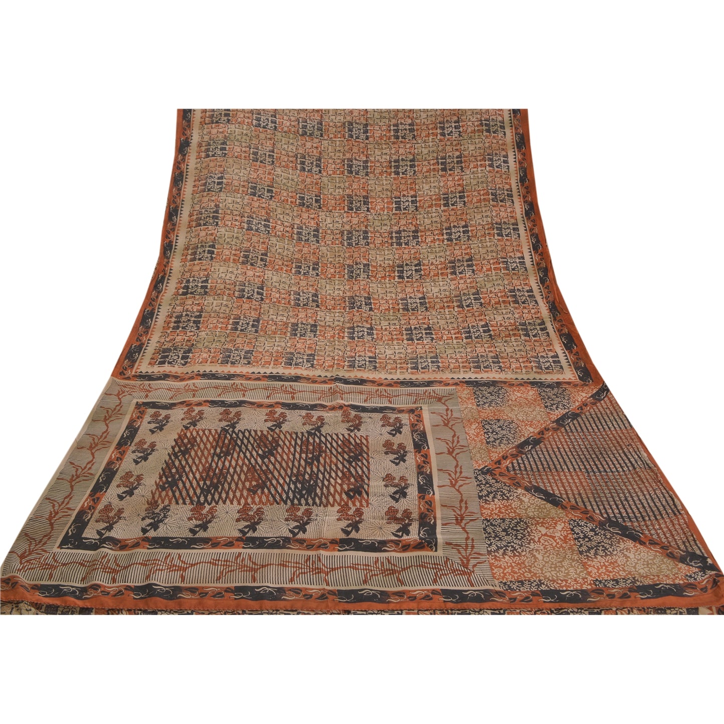 Sanskriti Vintage Multi Indian Sarees Pure Crepe Silk Printed Sari Craft Sustainable Fabric