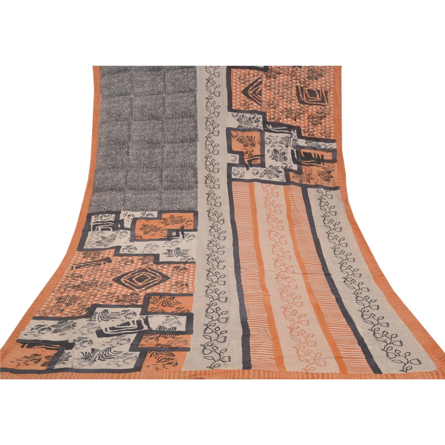 Санскритские винтажные персиковые индийские сари из чистого крепированного шелка с принтом из экологически чистой ткани для сари