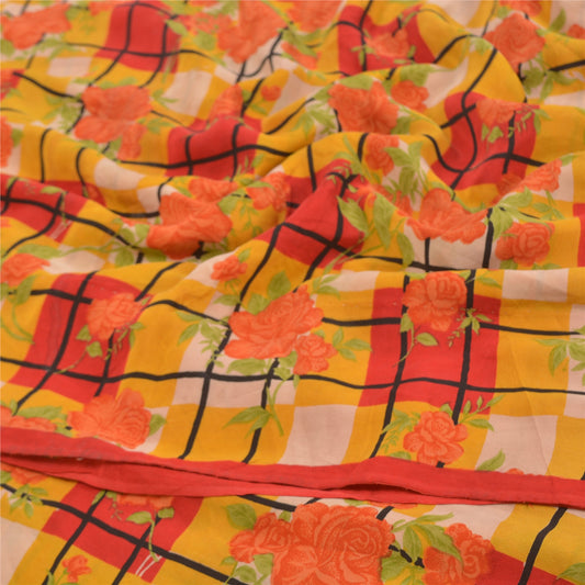 Sanskriti Vintage Orange Sarees Pure Crepe Silk Printed Sari Floral Craft Sustainable Fabric