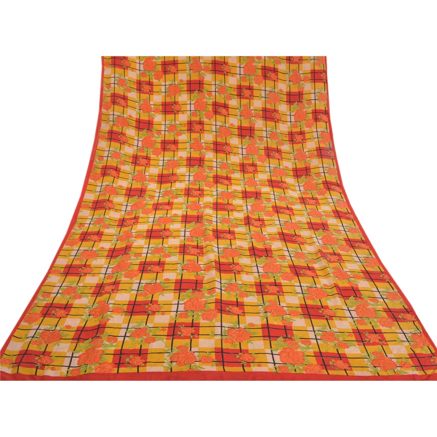 Sanskriti Vintage Orange Sarees Pure Crepe Silk Printed Sari Floral Craft Sustainable Fabric