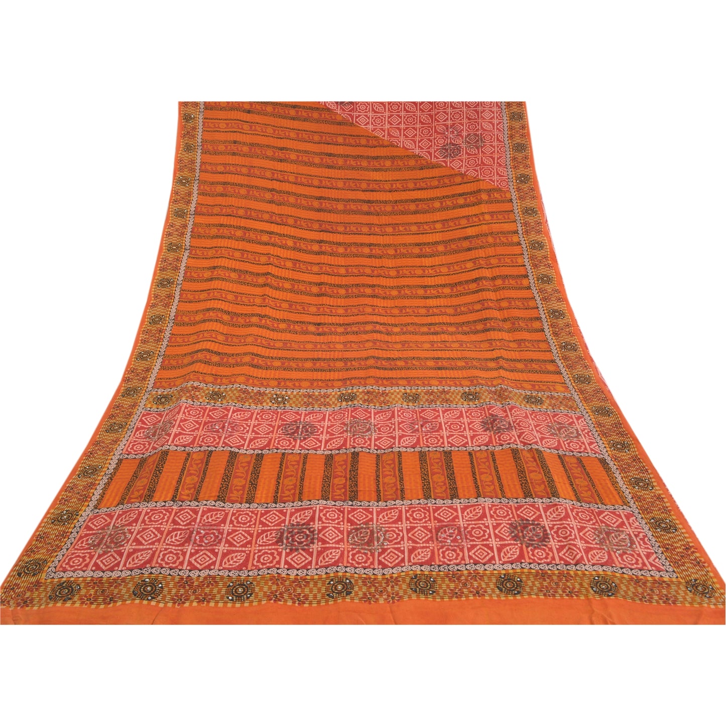 Sanskriti Vintage Red Indian Sarees Pure Crepe Silk Sparkles Sari Craft Sustainable Fabric