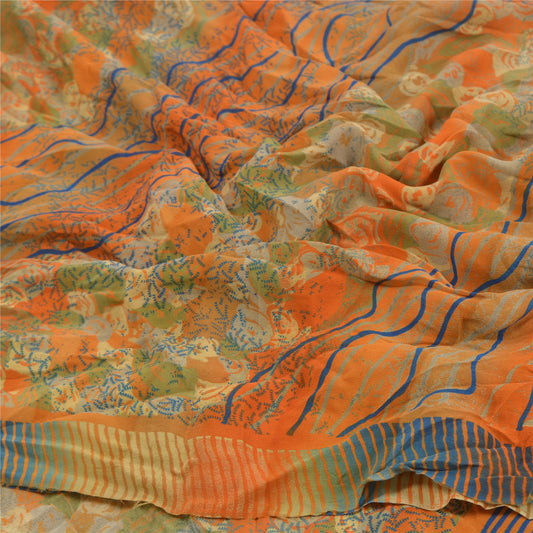 Санскритские винтажные оранжевые индийские сари из чистого крепированного шелка с принтом из экологически чистой ткани для сари