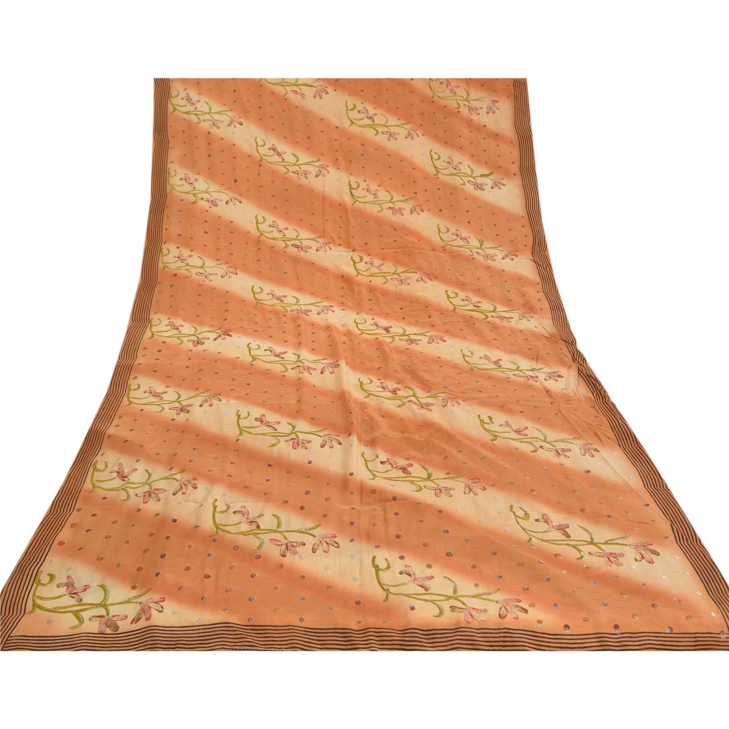 Sanskriti Vintage Salted Caramel Embroidered Sarees Pure Crepe Silk Sari Sustainable Fabric