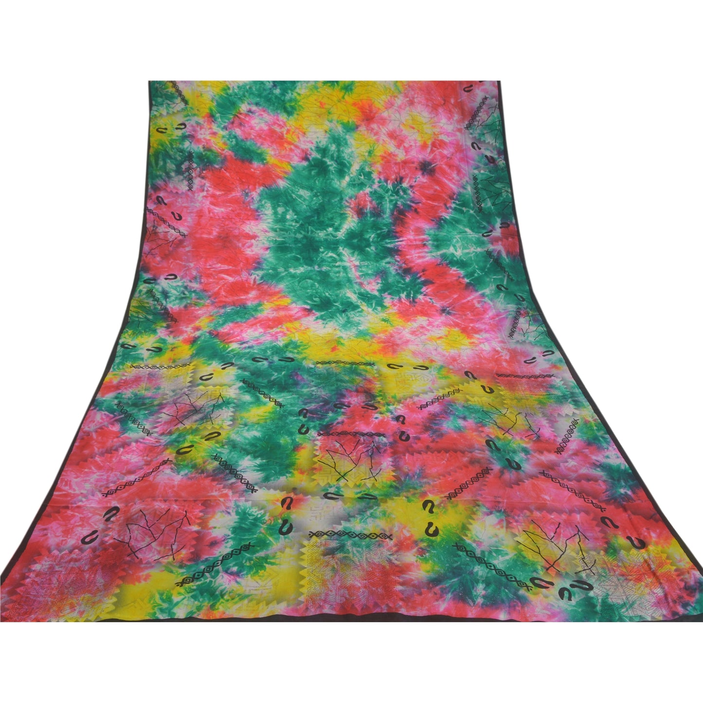 Sanskriti Vintage Multi Tie-Dye Printed Sarees Pure Crepe Silk Sari Craft Sustainable Fabric