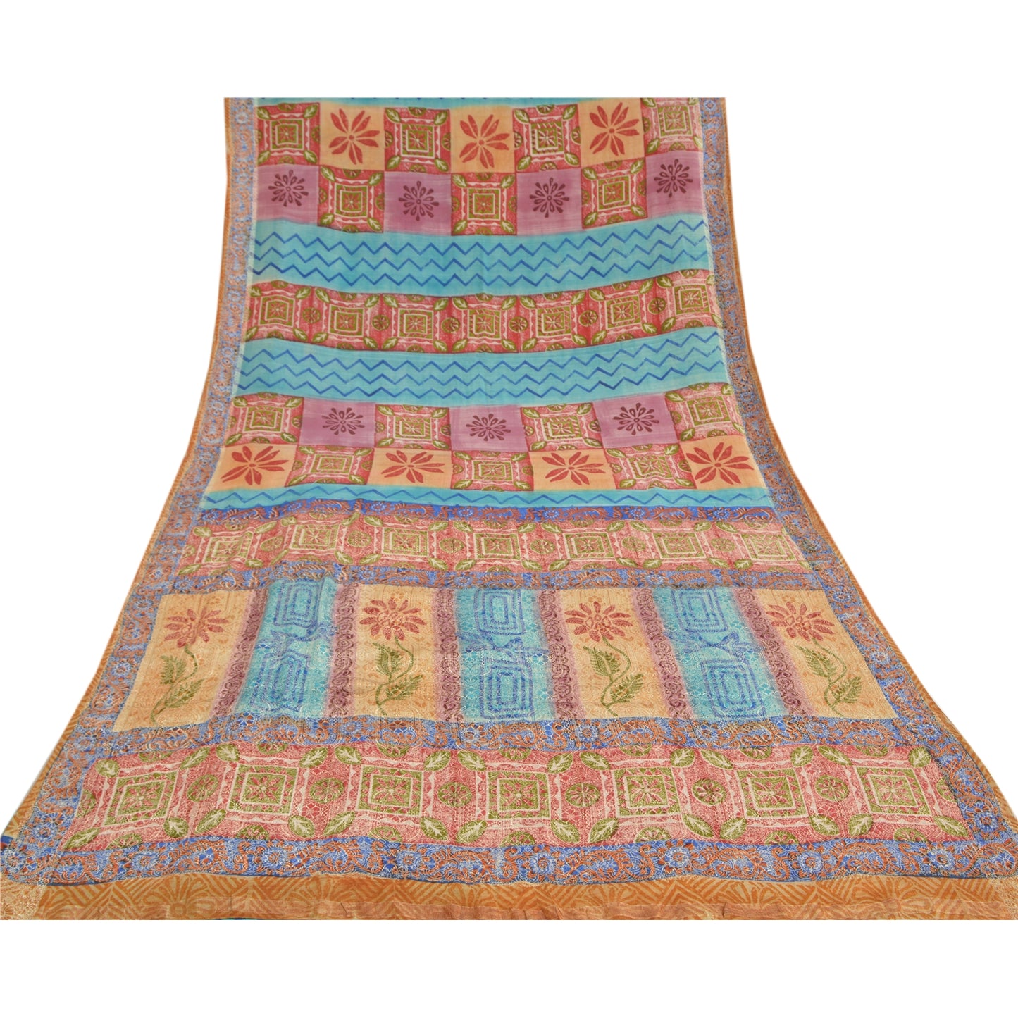 Sanskriti Vintage Multi Sarees Pure Crepe Silk Woven Printed Sari Craft Sustainable Fabric