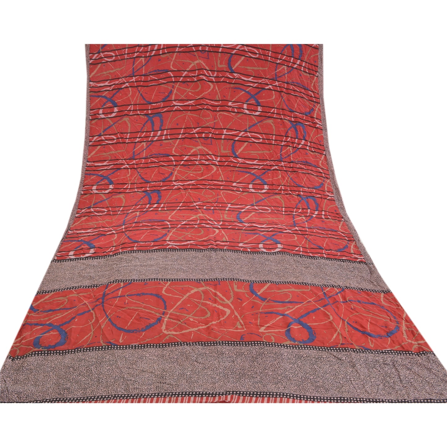 Sanskriti Vintage Red Sarees 100% Pure Crepe Silk Printed Sari 5yd Craft Sustainable Fabric