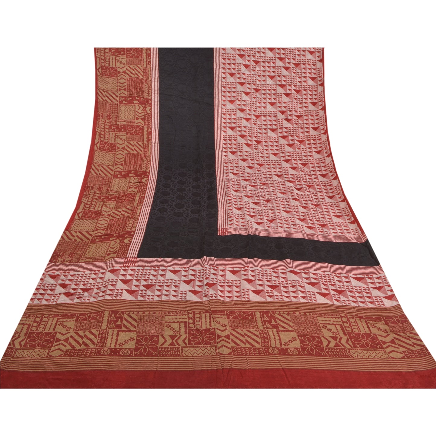Sanskriti Vintage Dark Red Sarees Pure Crepe Silk Sari Printed Self Craft Sustainable Fabric