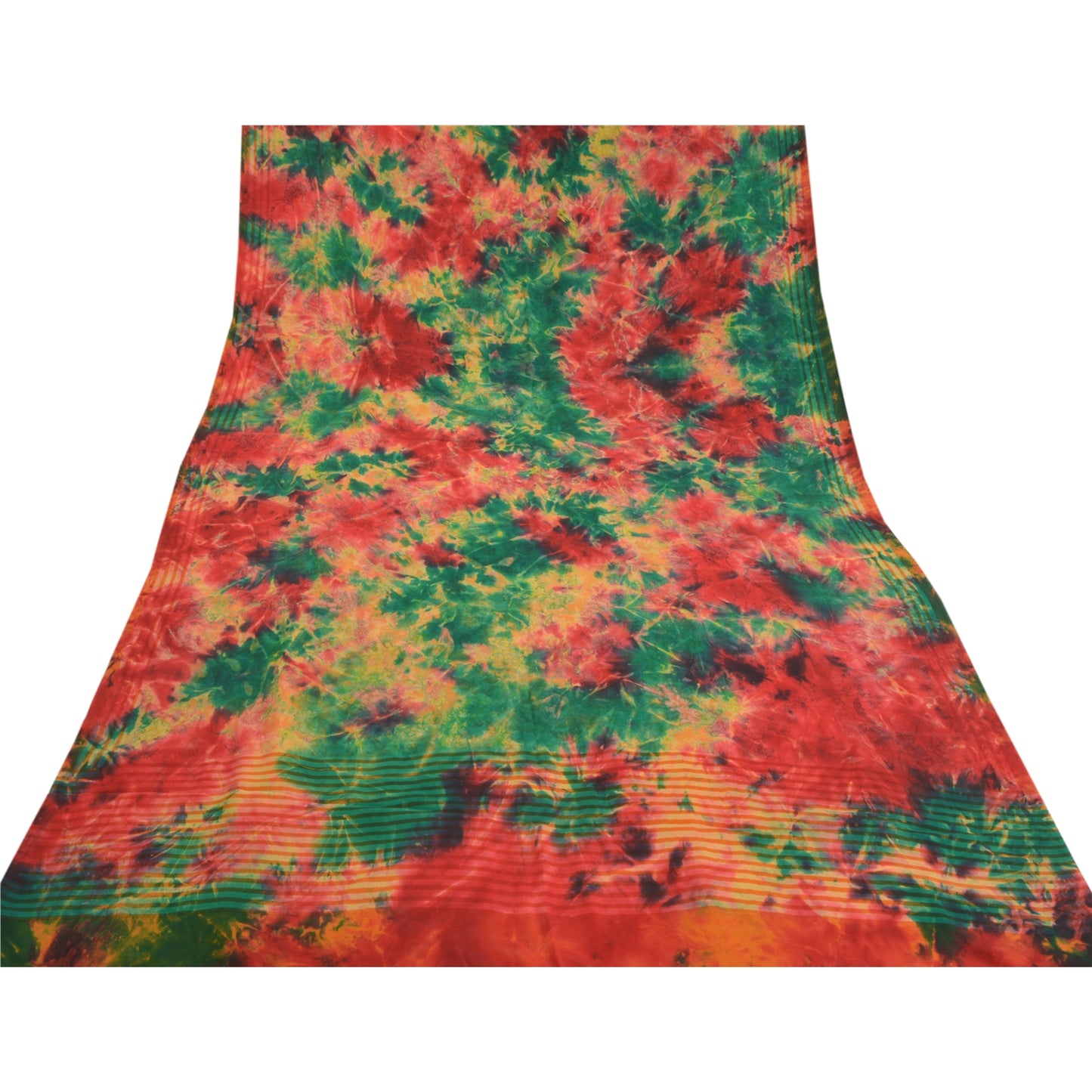 Санскритские винтажные красные индийские сари с эффектом тай-дай из чистого крепированного шелка для рукоделия, устойчивая ткань