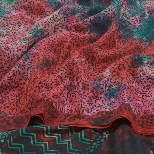 Sanskriti Vintage Red Tie-Dye Sarees Pure Crepe Silk Printed Sari Craft Sustainable Fabric