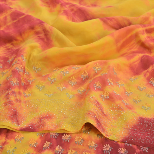 Sanskriti Vintage Tie-Dye Embroidered Sarees Pure Crepe Silk Sari Craft Sustainable Fabric