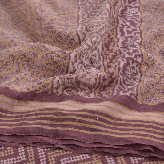 Санскритские винтажные фиолетовые сари из чистого крепированного шелка с принтом, мягкая ткань для рукоделия, устойчивая ткань