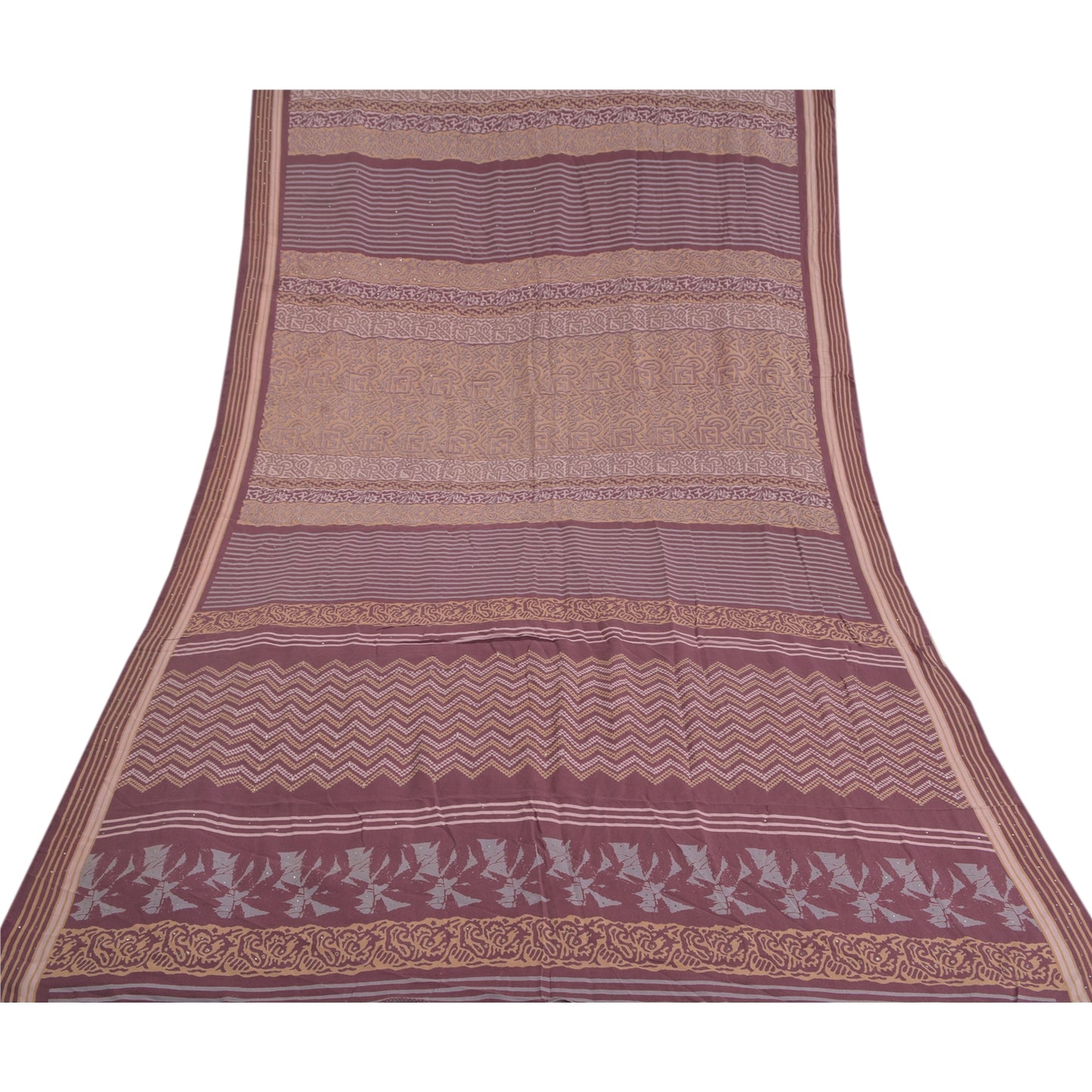 Sanskriti Vintage Purple Sarees Pure Crepe Silk Printed Sari Soft Craft Sustainable Fabric