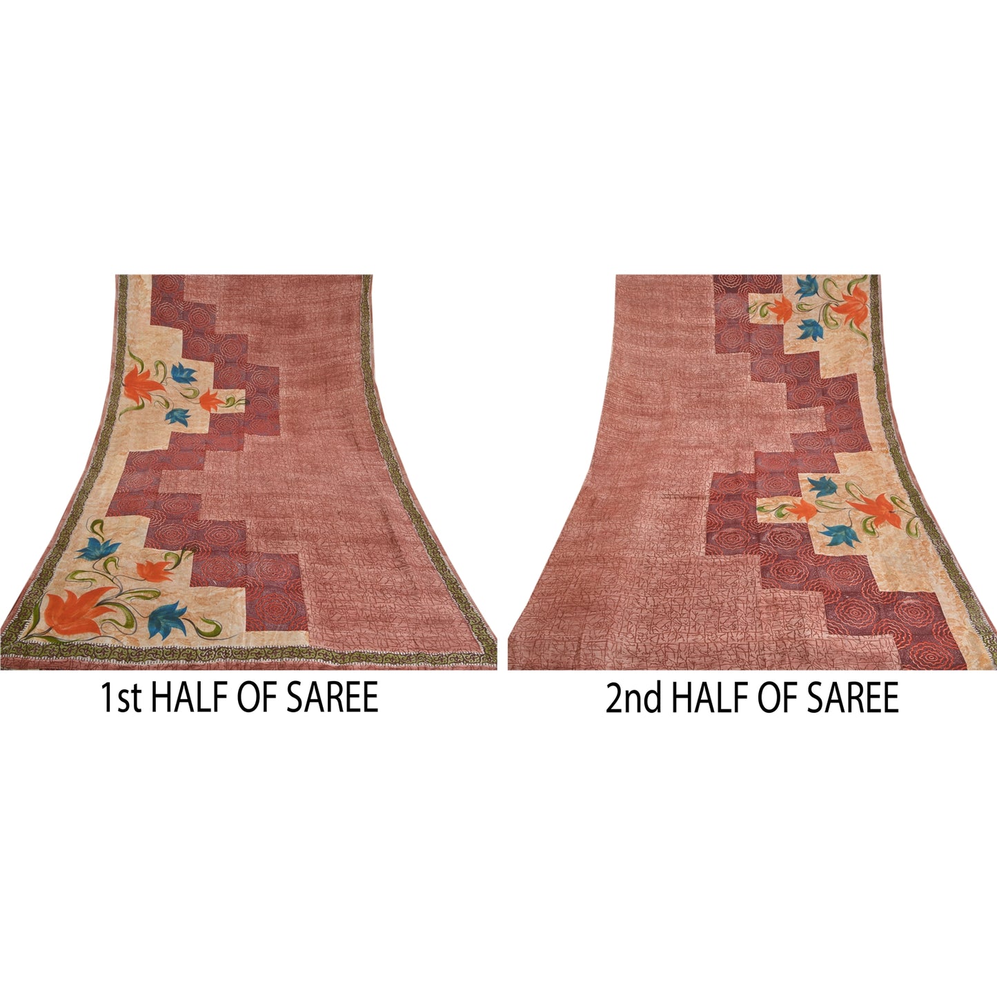 Sanskriti Vintage Indian Sarees 100% Pure Crepe Silk Printed Sari Craft Sustainable Fabric