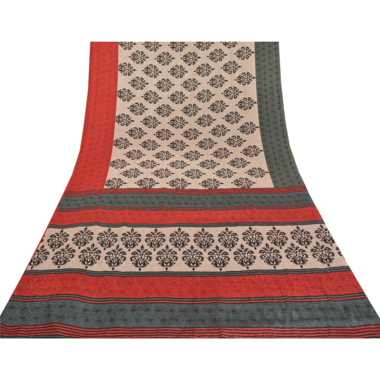 Sanskriti Vintage Indian Sarees Crepe Printed Sari Craft 5 Yard Soft Sustainable Fabric