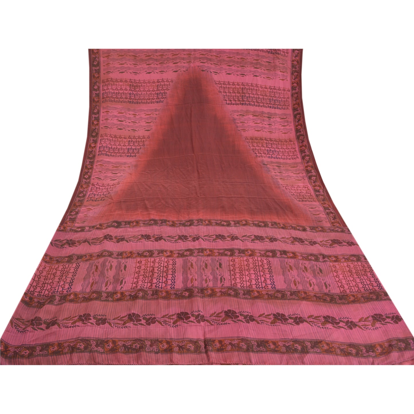 Sanskriti Vintage Pink Sarees Pure Crepe Silk Printed Sari 5yd Soft Craft Sustainable Fabric