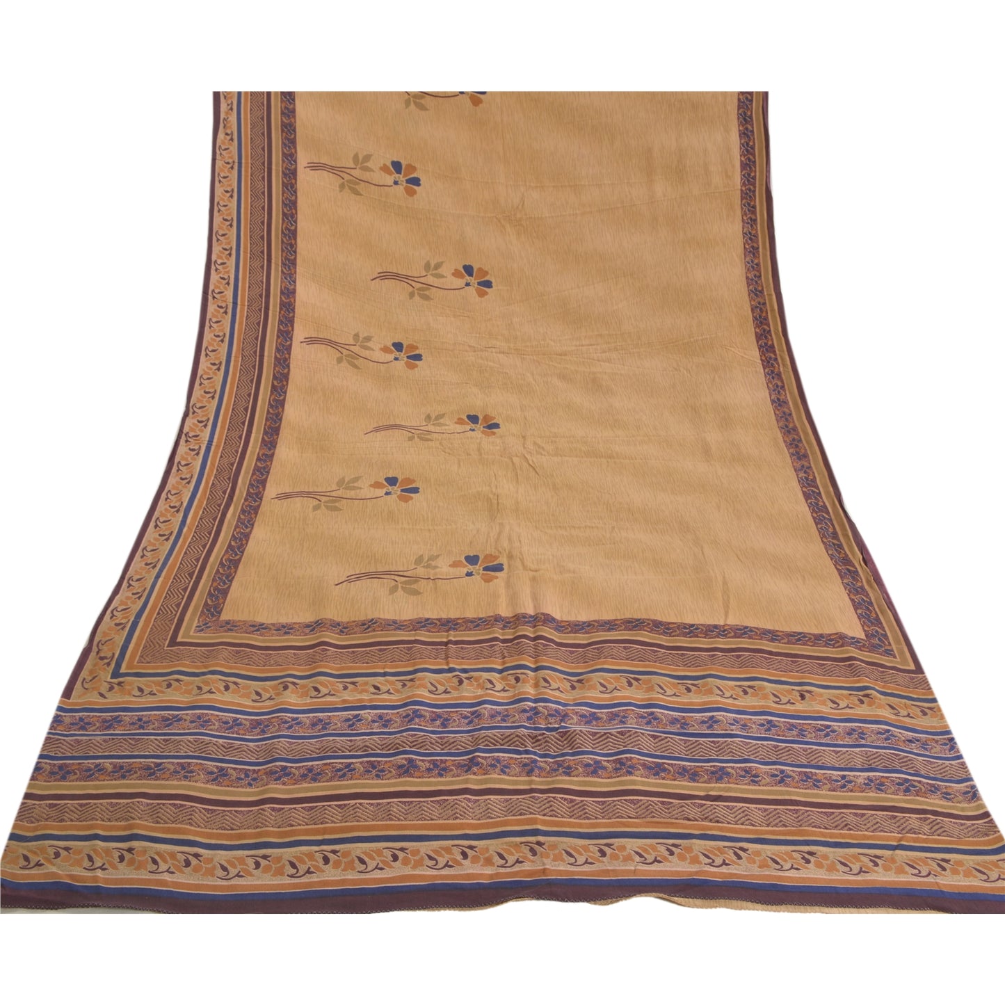 Sanskriti Vintage Green Sarees 100% Pure Crepe Silk Printed Sari Craft Sustainable Fabric