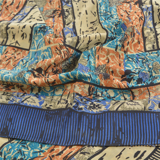 Sanskriti Vintage Multicolor Sarees Pure Crepe Silk Printed Sari Craft Sustainable Fabric