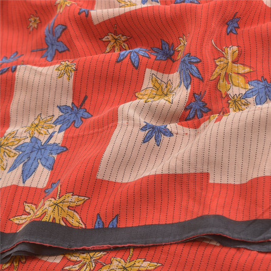 Sanskriti Vintage Red Sarees 100% Pure Crepe Silk Printed Sari Craft Sustainable Fabric