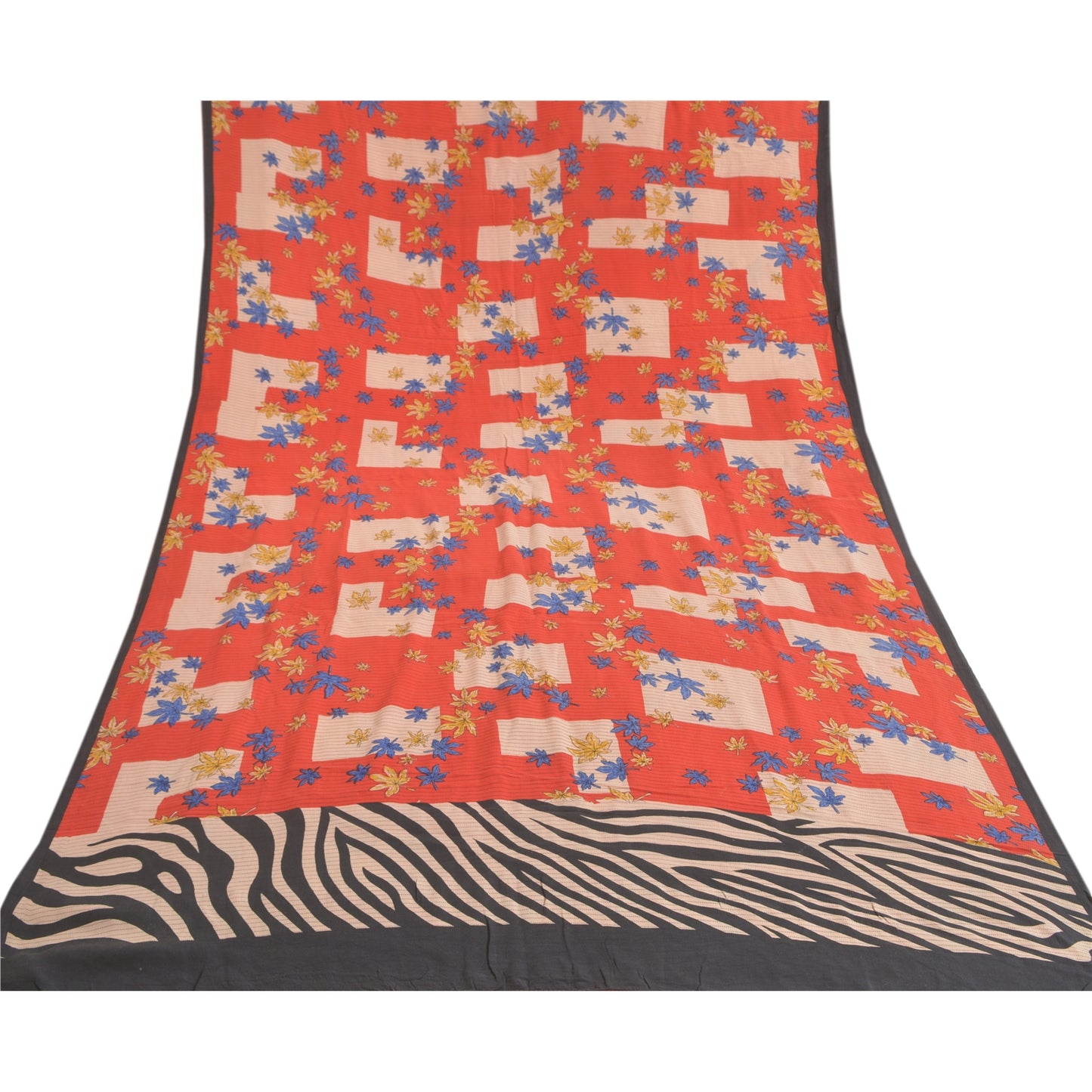 Sanskriti Vintage Red Sarees 100% Pure Crepe Silk Printed Sari Craft Sustainable Fabric