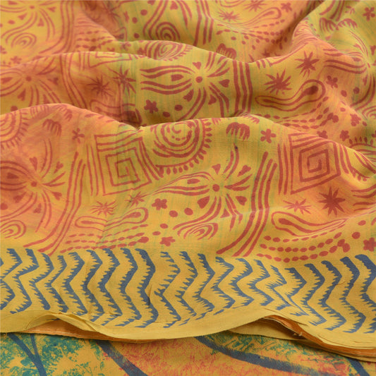 Sanskriti Vintage Flerfarvede Sarier Ren Crepe Silke Trykt Sari Håndværk Bæredygtigt Stof