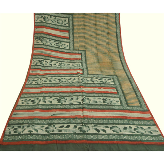 Sanskriti Vintage Sarees Grøn Ren Crepe Silke Trykt Sari Blødt Håndværk Bæredygtigt Stof