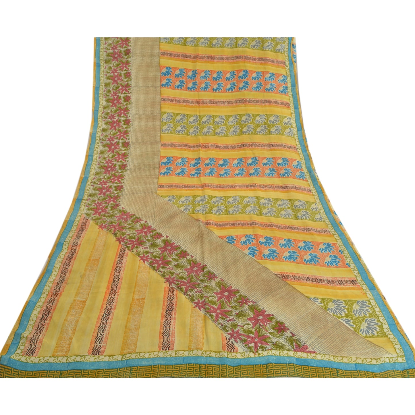 Sanskriti Vintage Sarees Multi Pure Crepe Silk Printed Sari Soft Craft Sustainable Fabric