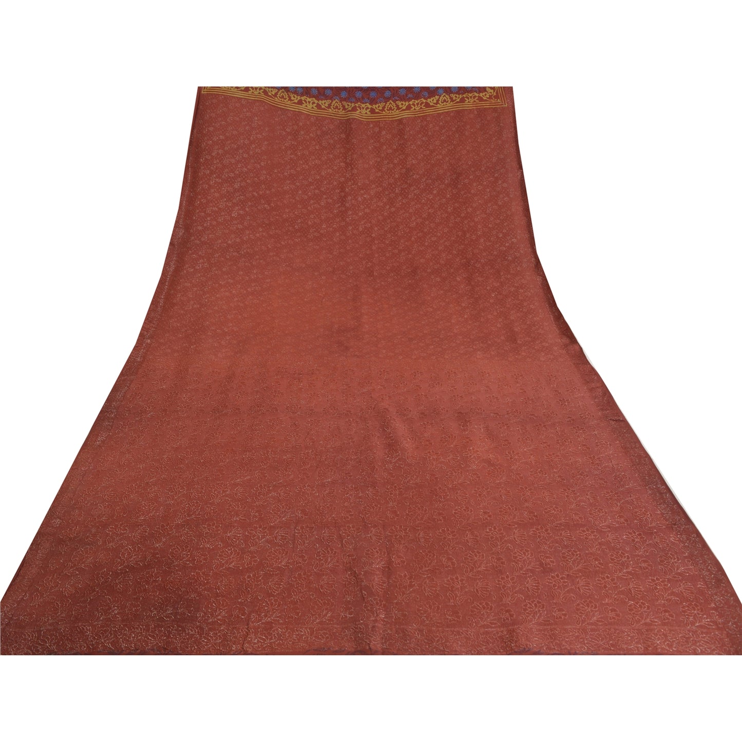 Санскритские винтажные сари темно-красный чистый креп шелк тканый узор сари ремесло устойчивая ткань