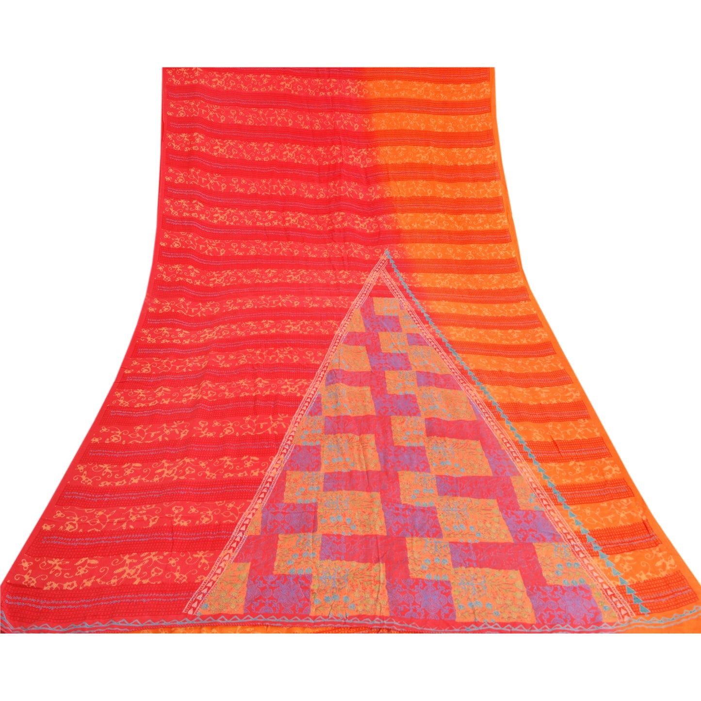 Sanskriti Vintage Sarees Multi 100% Pure Crepe Silk Printed Sari Craft Sustainable Fabric