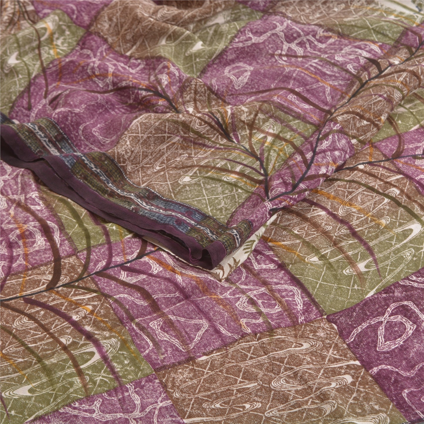 Sanskriti Vintage Indian Sarees 100% Pure Crepe Silk Printed Sari Craft Sustainable Fabric