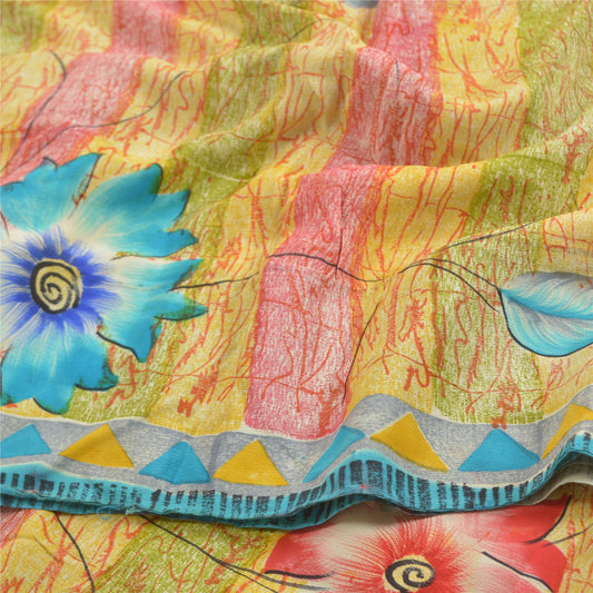 Sanskriti Vintage Sarees Blå Indisk Ren Crepe Silke Trykt Sari Håndværk Bæredygtigt Stof