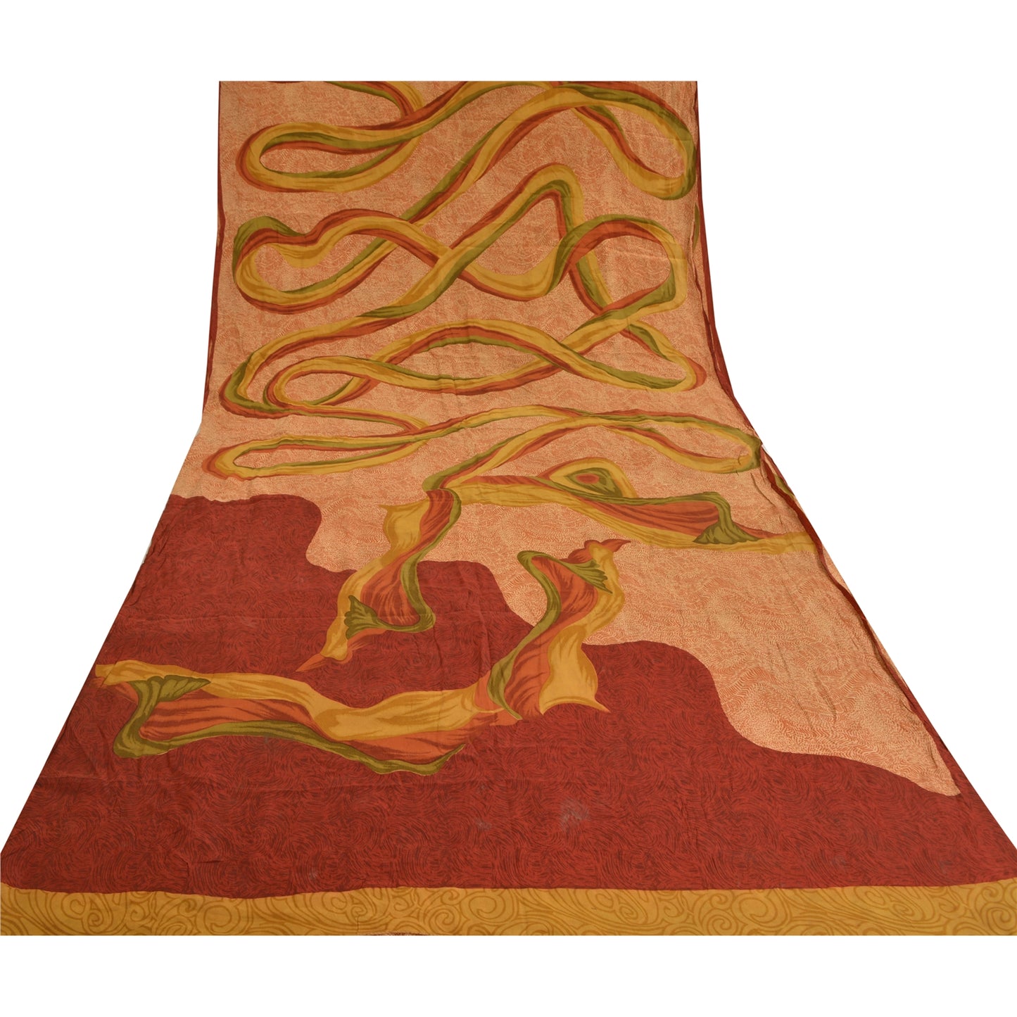 Sanskriti Vintage Sarees Peach 100% Pure Crepe Silk Printed Sari Craft Sustainable Fabric