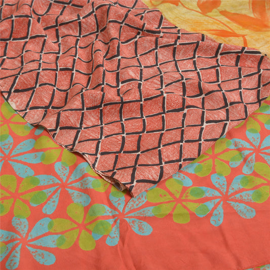 Sanskriti Vintage Sarees Multi Pure Crepe Silke Printed Sari Blomsterhåndværk Bæredygtigt Stof