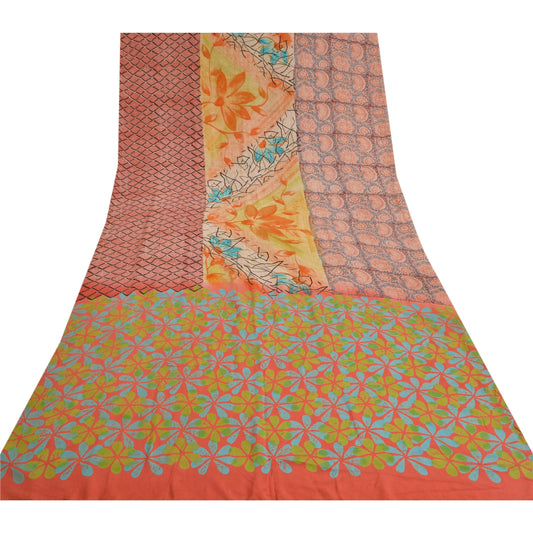 Sanskriti Vintage Sarees Multi Pure Crepe Silke Printed Sari Blomsterhåndværk Bæredygtigt Stof
