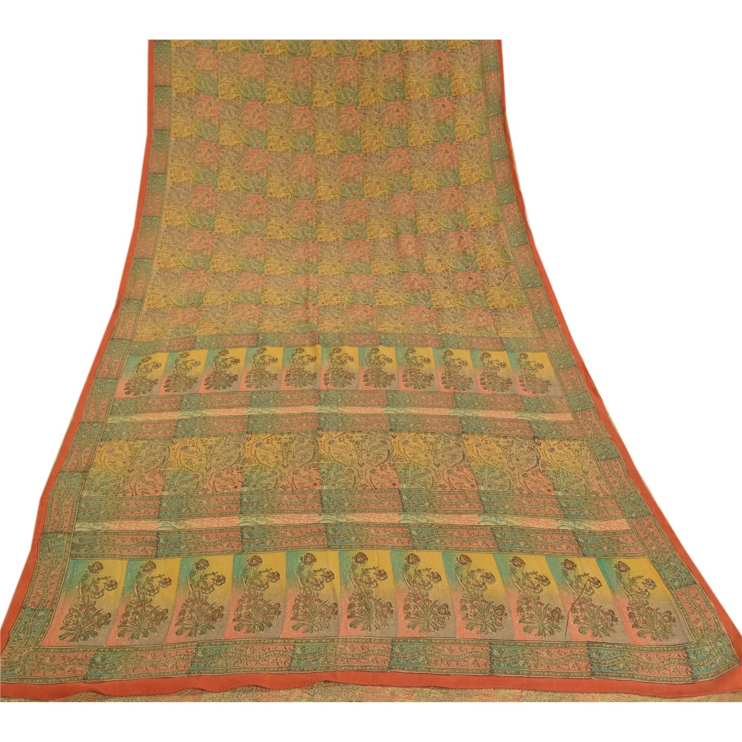 Sanskriti Vintage Sarees Multi Pure Crepe Silk Printed Sari Floral Craft Sustainable Fabric