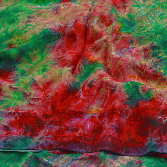 Sanskriti Vintage Sarier Røde Tie-Dye Ren Crepe Silke Sari Blødt 5yds Håndværksmæssigt Bæredygtigt Stoff