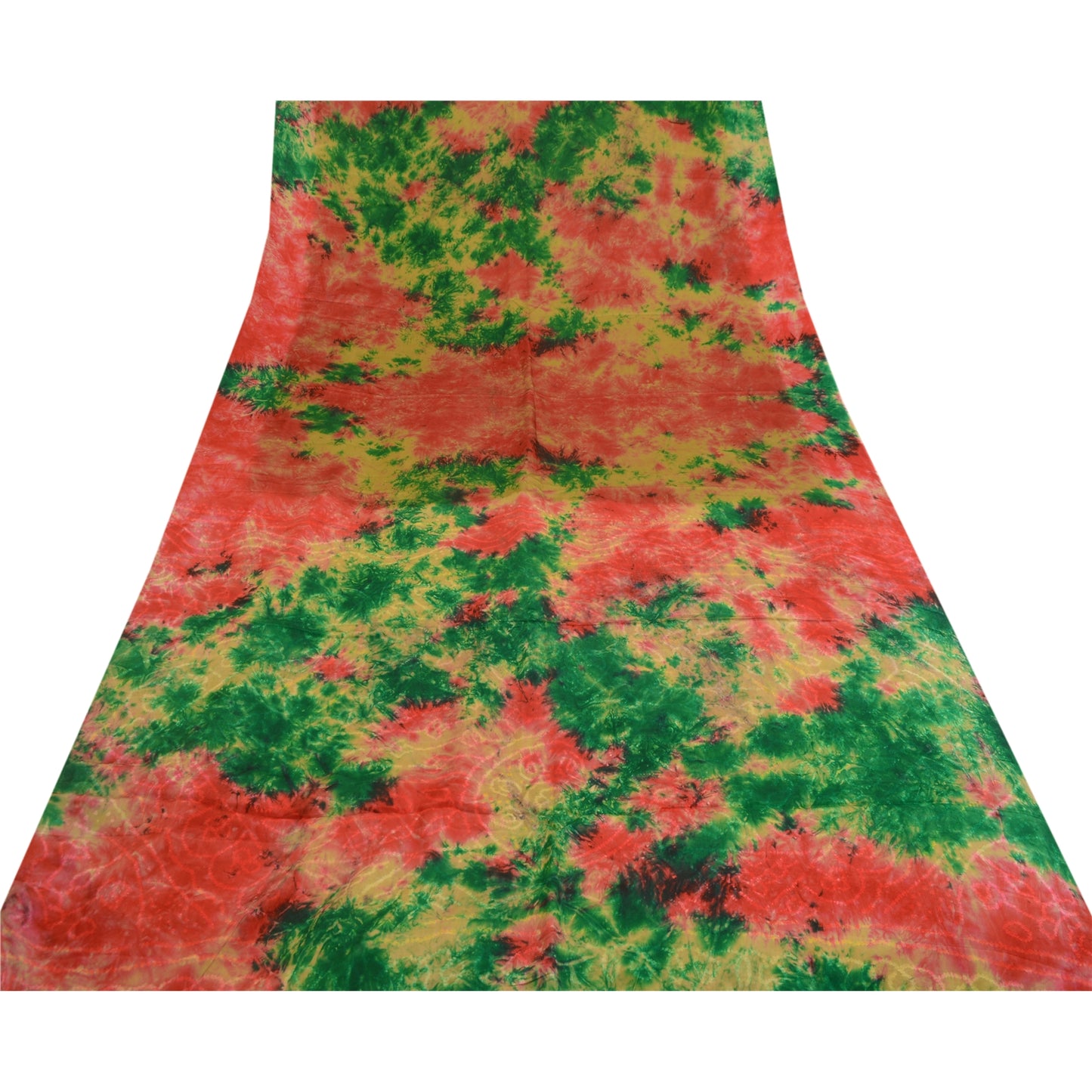 Sanskriti Vintage Sarees Indian Red Tie-Dye Pure Crepe Silk Sari Craft Sustainable Fabric