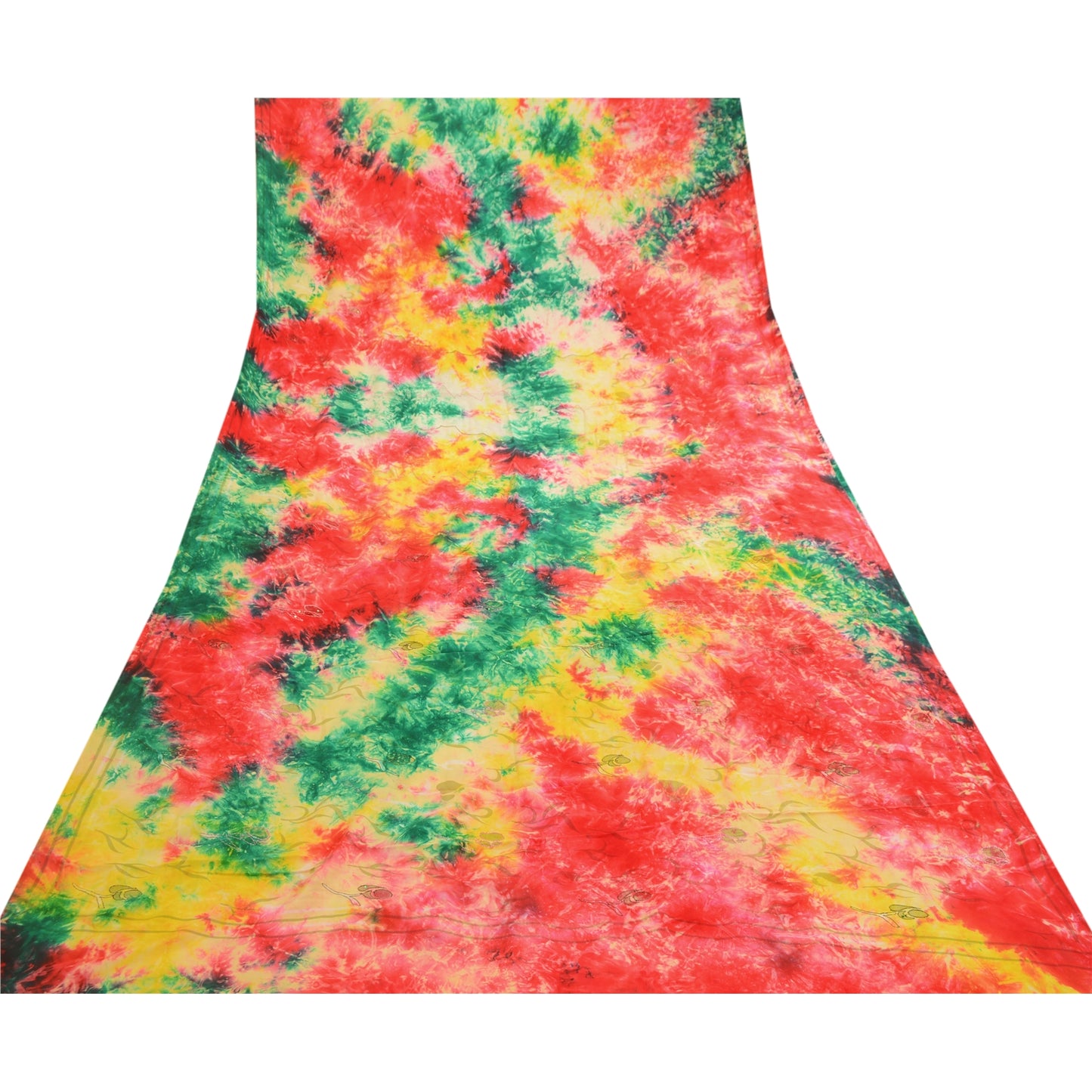 Sanskriti Vintage Sarees Multi Tie-Dye Embroidered Pure Crepe Silk Sari Sustainable Fabric