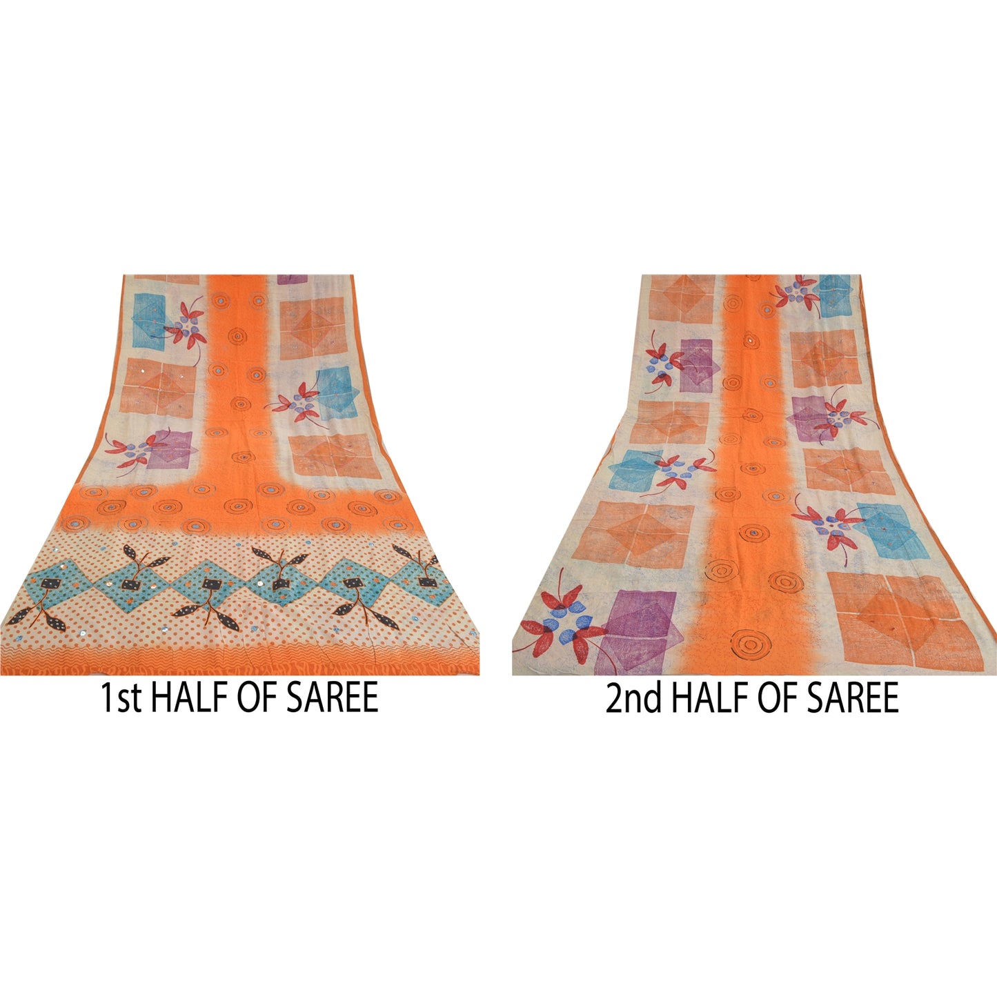 Sanskriti Vintage Sarees Multi Hand Beaded Printed Pure Crepe Silk Sari Sustainable Fabric