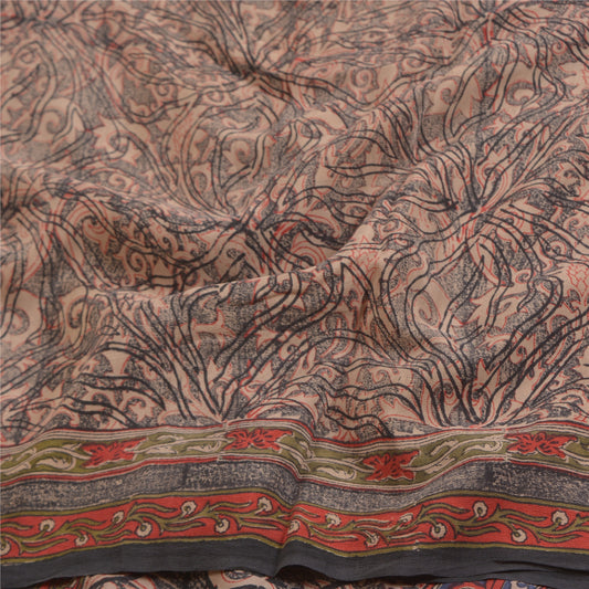 Sanskriti Vintage Sarees Indisk Sort Ren Crepe Silke Trykt Sari Håndværk Bæredygtigt Stof