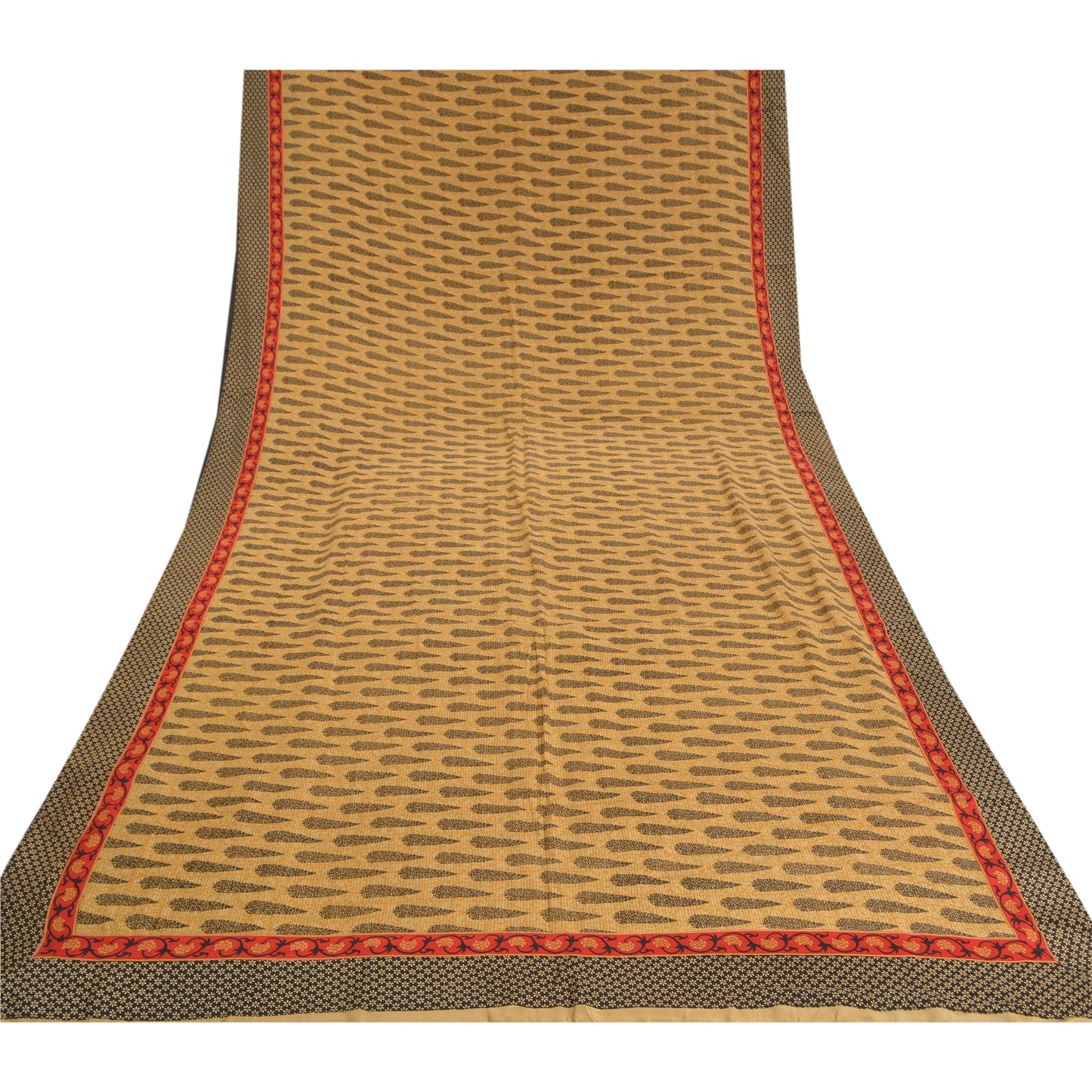 Sanskriti Vintage Sarees Cream Pure Crepe Silk Printed Sari Floral Craft Sustainable Fabric