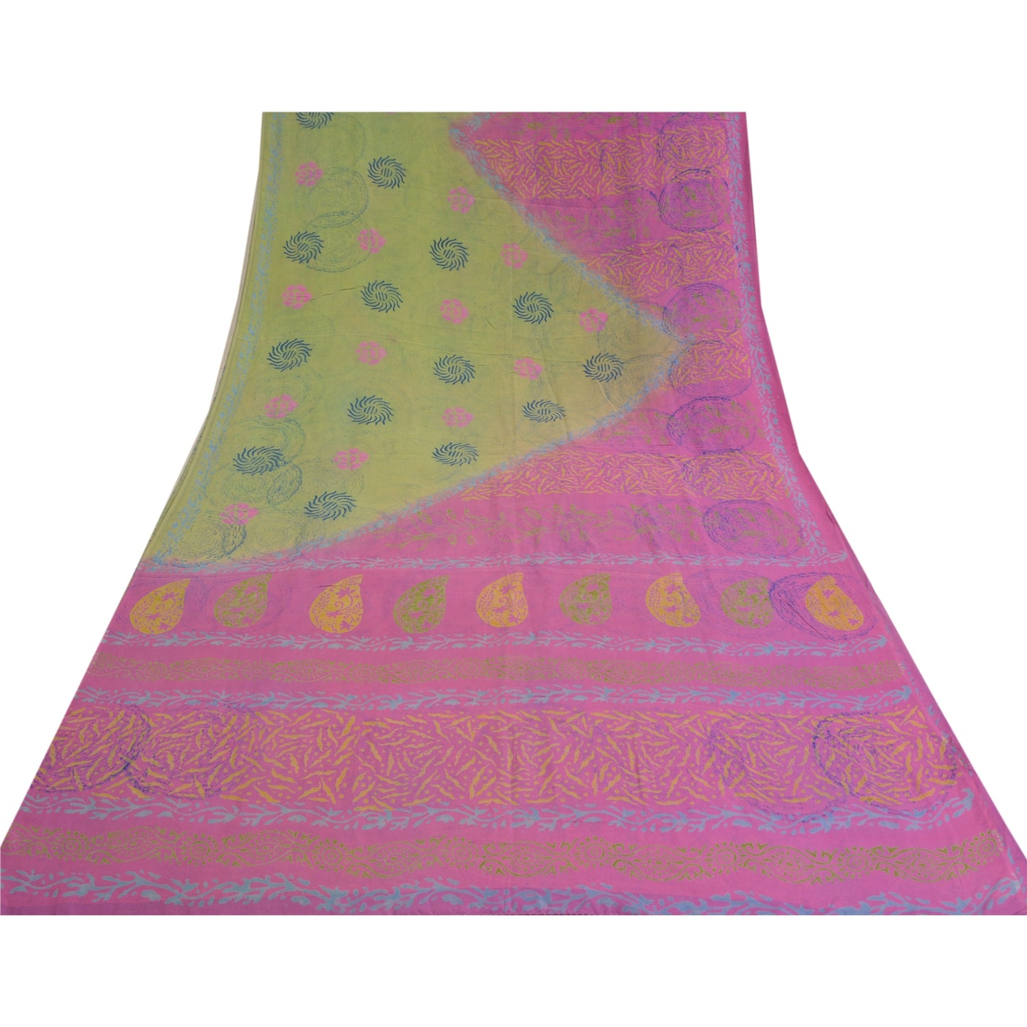 Sanskriti Vintage Sarees Purple Block Printed Pure Crepe Silk Sari Craft Sustainable Fabric