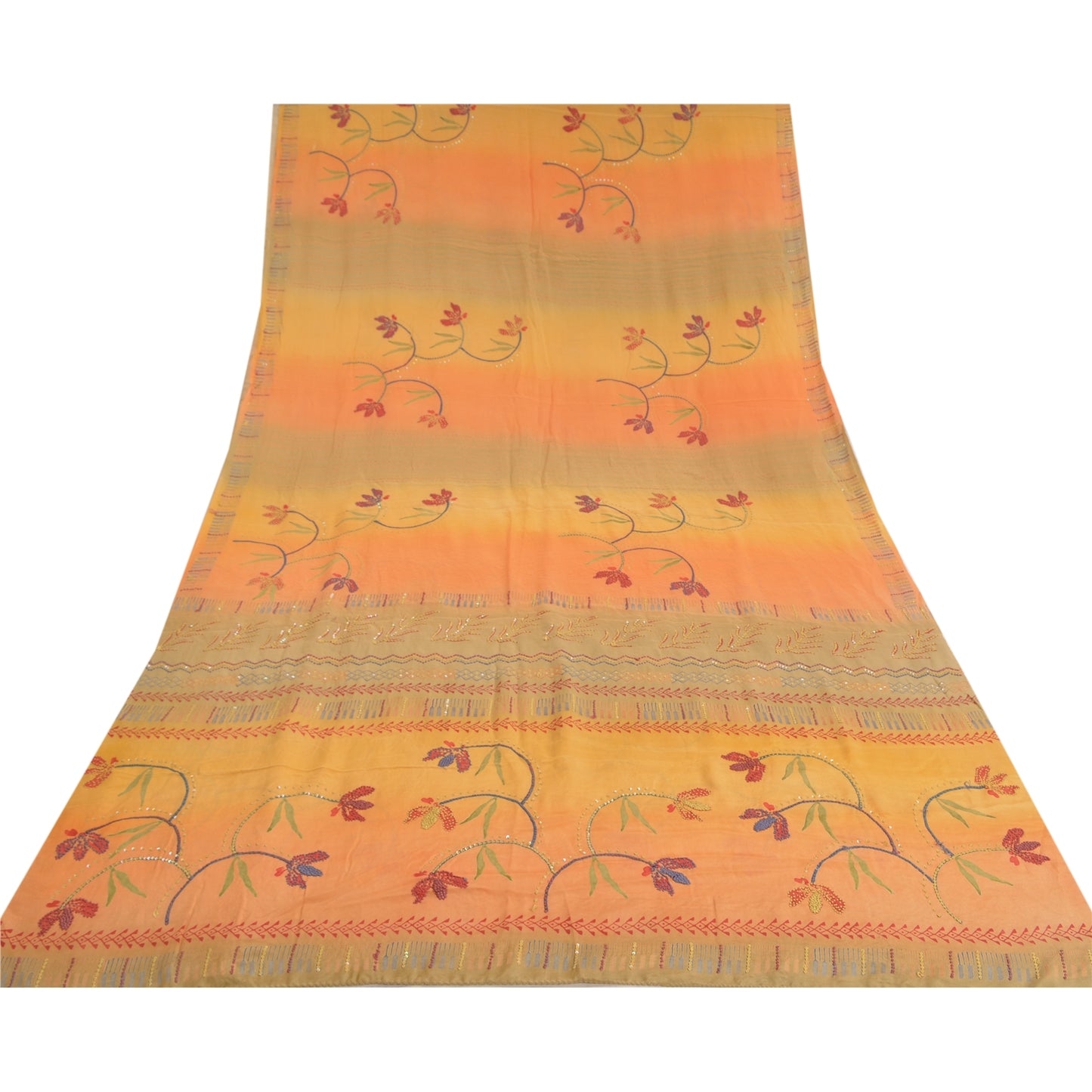 Санскритские винтажные сари ручной работы из бисера, французский узел, чистый креп-шелк, сари, ремесло, устойчивая ткань