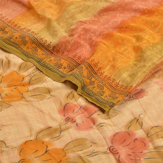 Sanskriti Vintage Sarees Indian Multi Pure Crepe Silk Printed Sari Craft Sustainable Fabric